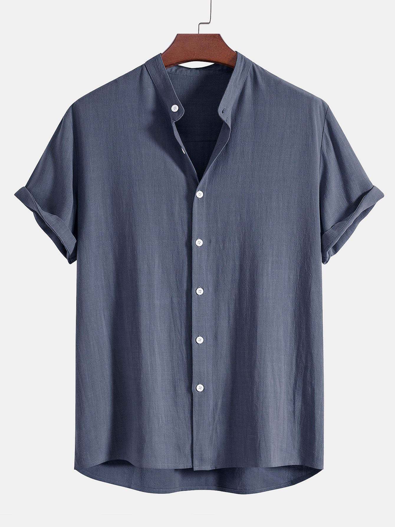 Linen And Rayon Blend Stand Collar Shirt & Straight Leg Linen Pants-Mitchell Shoes