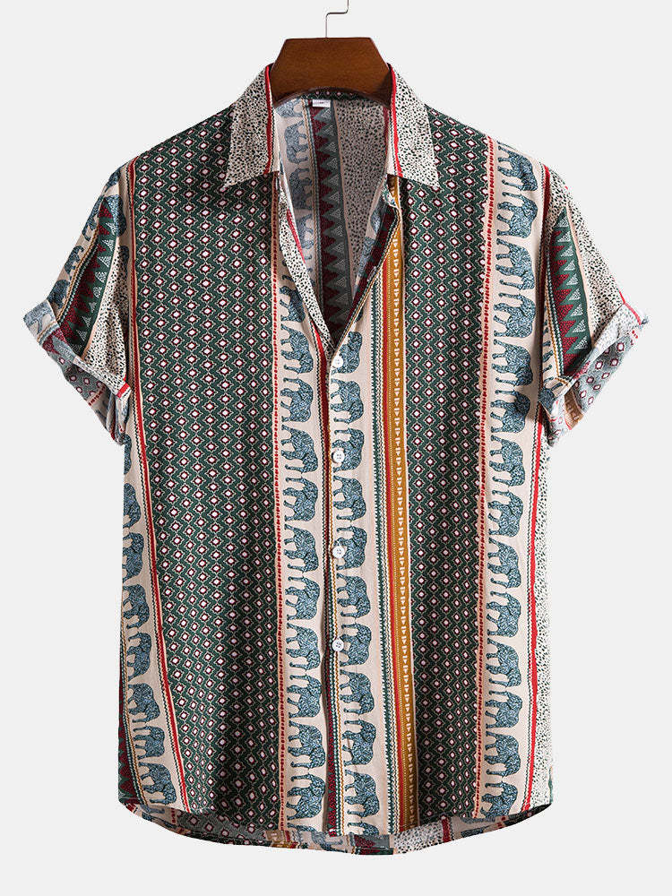 Elephant Geometric Print Shirt & Textured Cotton 5" Shorts-Mitchell Shoes