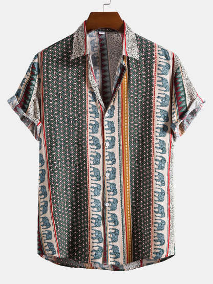Elephant Geometric Print Shirt & Textured Cotton 5" Shorts-Mitchell Shoes