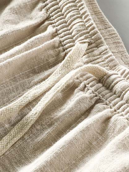 Linen And Rayon Blend Stand Collar Shirt & Linen Cotton Blend Drawstring Striped Shorts-Mitchell Shoes