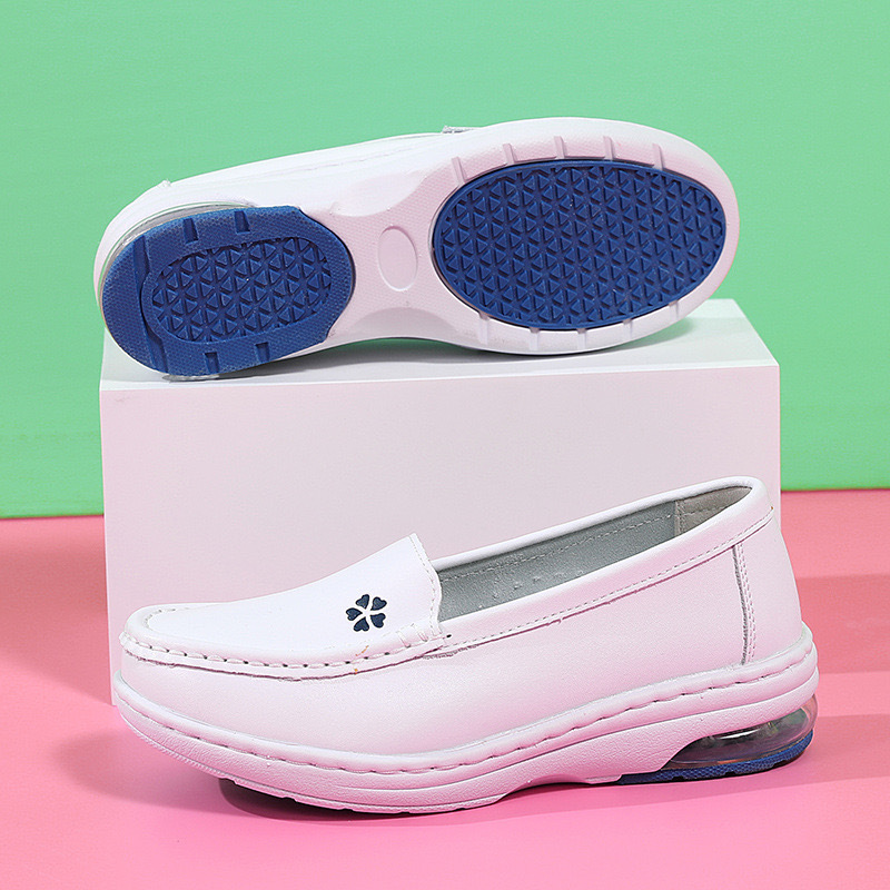 Women Nurse White Leather Slip Shoes