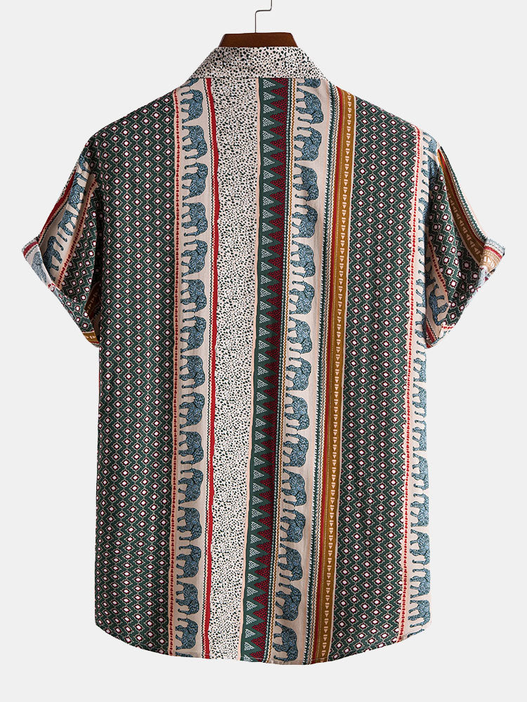 Elephant Geometric Print Shirt & Textured Cotton 5" Shorts-Mitchell Shoes