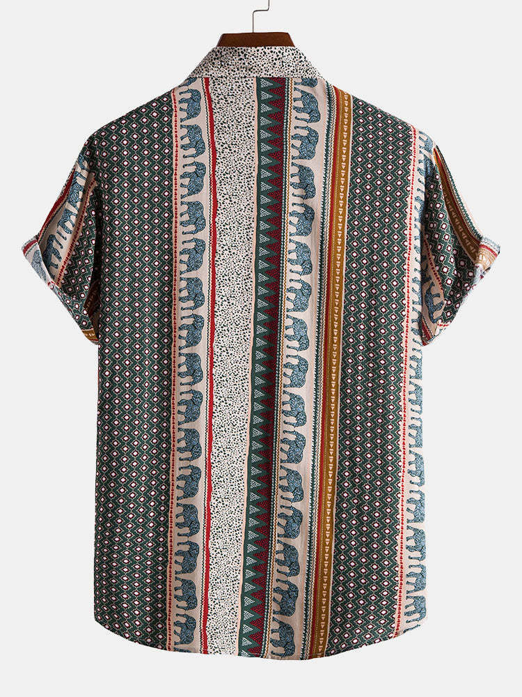 Elephant Geometric Print Shirt & Textured Cotton 5" Shorts-Mitchell Shoes