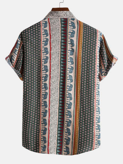 Elephant Geometric Print Shirt & Textured Cotton 5" Shorts-Mitchell Shoes