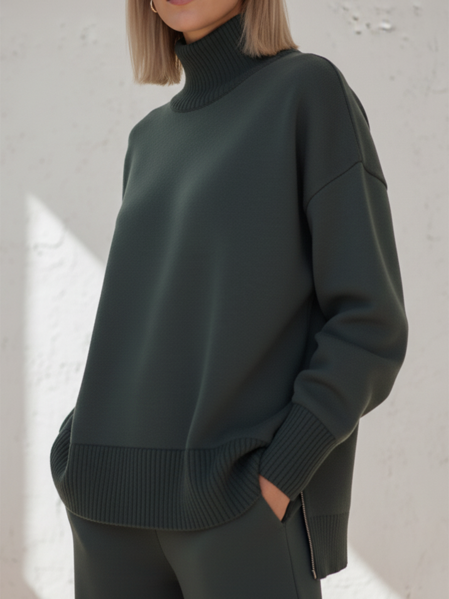 💝💝Casual Travel Stand Collar Side Zipper Top Straight Pants Two-Piece Set