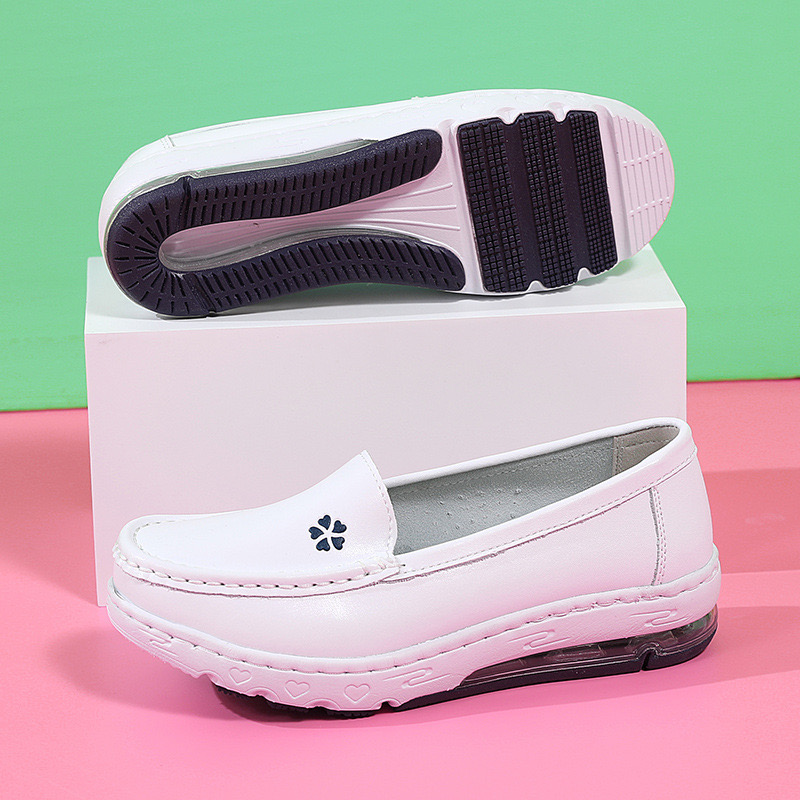 Women Nurse White Leather Slip Shoes