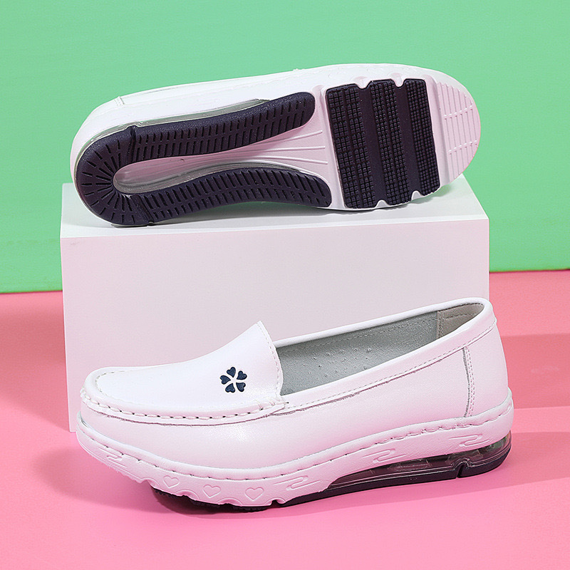 Women Nurse White Leather Slip Shoes