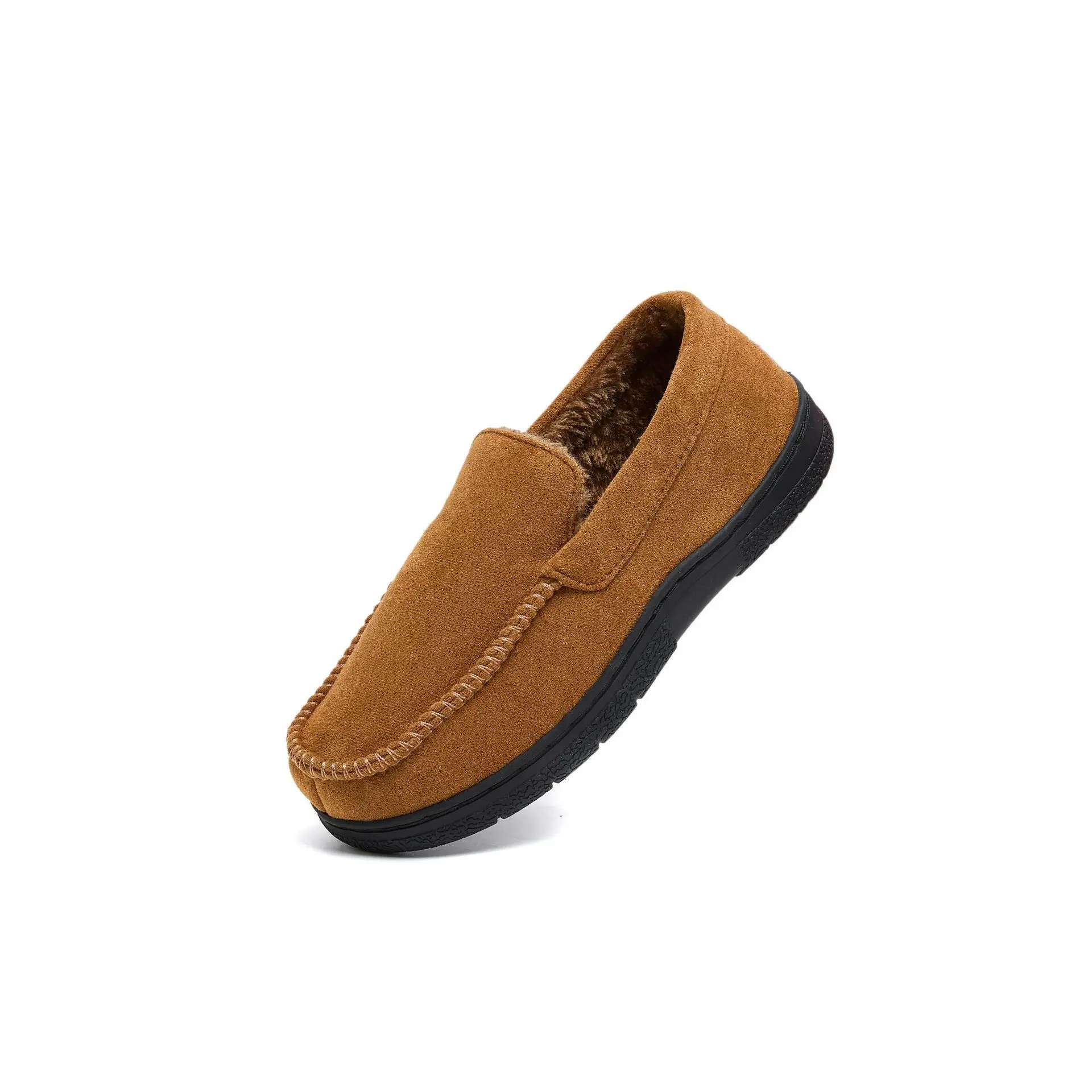 New Wholesale Men's Breathable Velvet Slipper Non-Slip Thickened Cotton Home Warm Outwear Slip-On Plus Toe Cap Mark Winter