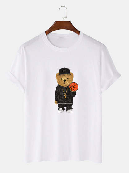 Basketball Bear Print T-Shirt & Jogger Pants-Mitchell Shoes