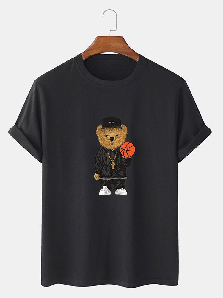 Basketball Bear Print T-Shirt & Jogger Pants-Mitchell Shoes