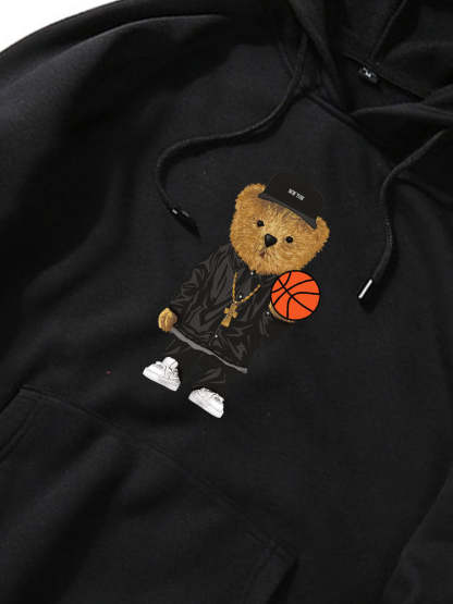Basketball Bear Print Hoodie & Jogger Pants-Mitchell Shoes