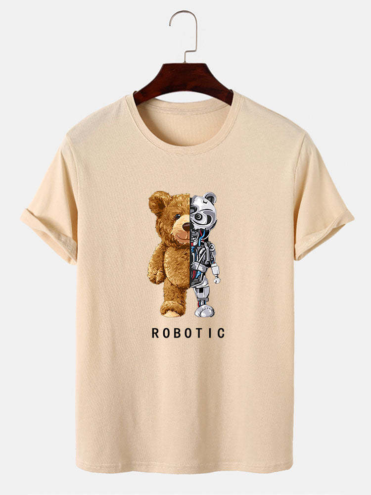 Robot Bear Funny Graphic Cotton T-Shirts &  Jogger Pants-Mitchell Shoes