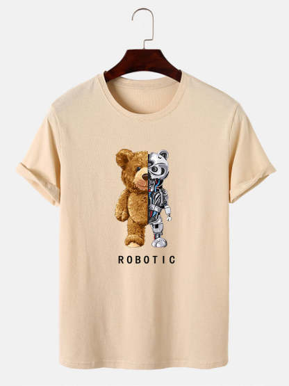 Robot Bear Funny Graphic Cotton T-Shirts &  Jogger Pants-Mitchell Shoes
