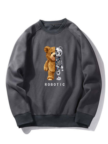 Robot Bear Print Raglan Sleeves Sweatshirt & Jogger Pants-Mitchell Shoes