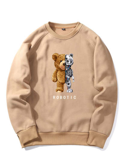 Robot Bear Print Raglan Sleeves Sweatshirt & Jogger Pants-Mitchell Shoes