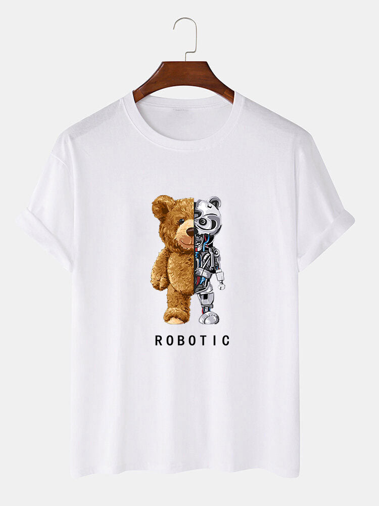 Robot Bear Funny Graphic Cotton T-Shirts &  Jogger Pants-Mitchell Shoes