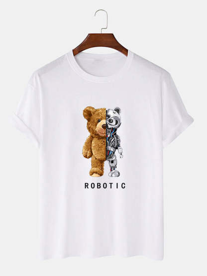 Robot Bear Funny Graphic Cotton T-Shirts &  Jogger Pants-Mitchell Shoes
