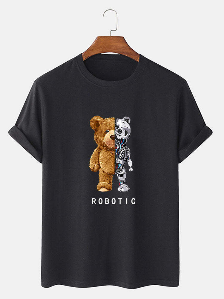 Robot Bear Funny Graphic Cotton T-Shirts &  Jogger Pants-Mitchell Shoes