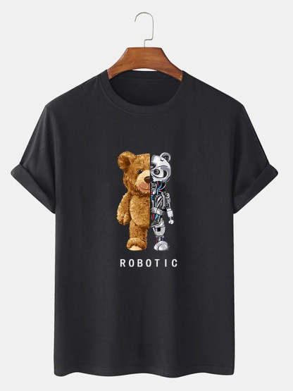 Robot Bear Funny Graphic Cotton T-Shirts &  Jogger Pants-Mitchell Shoes