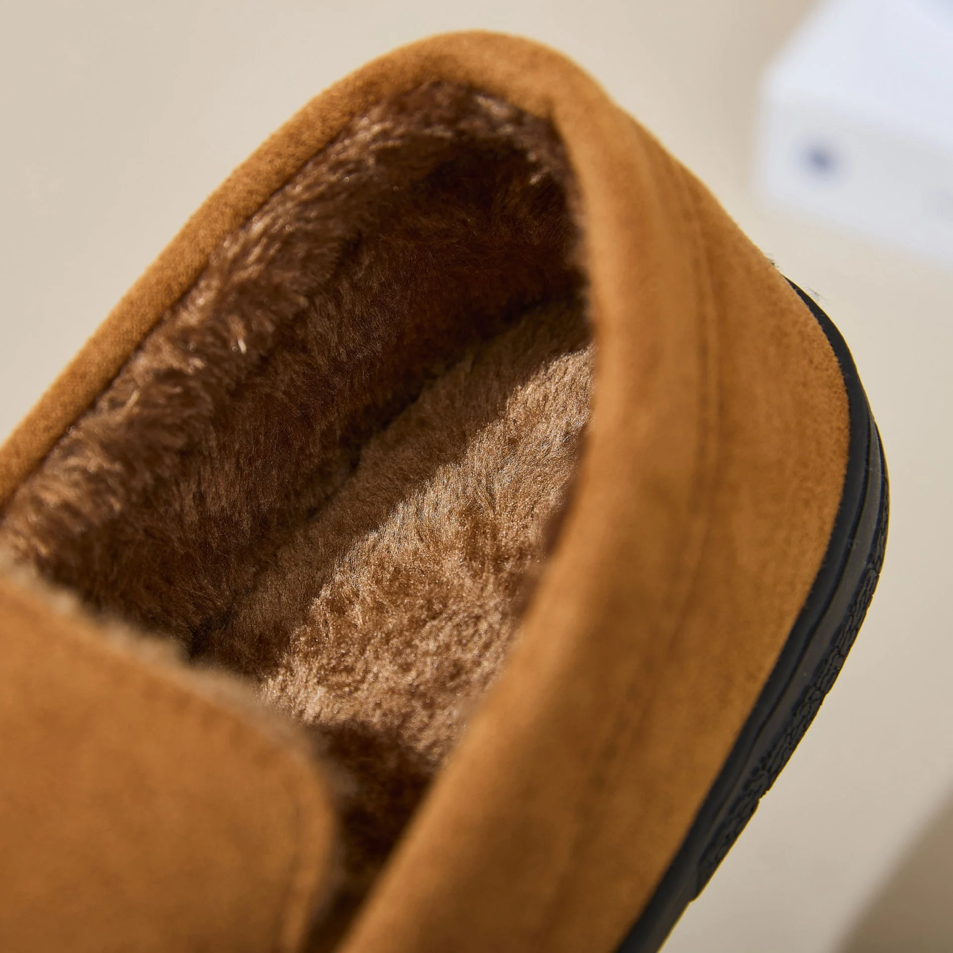 New Wholesale Men's Breathable Velvet Slipper Non-Slip Thickened Cotton Home Warm Outwear Slip-On Plus Toe Cap Mark Winter