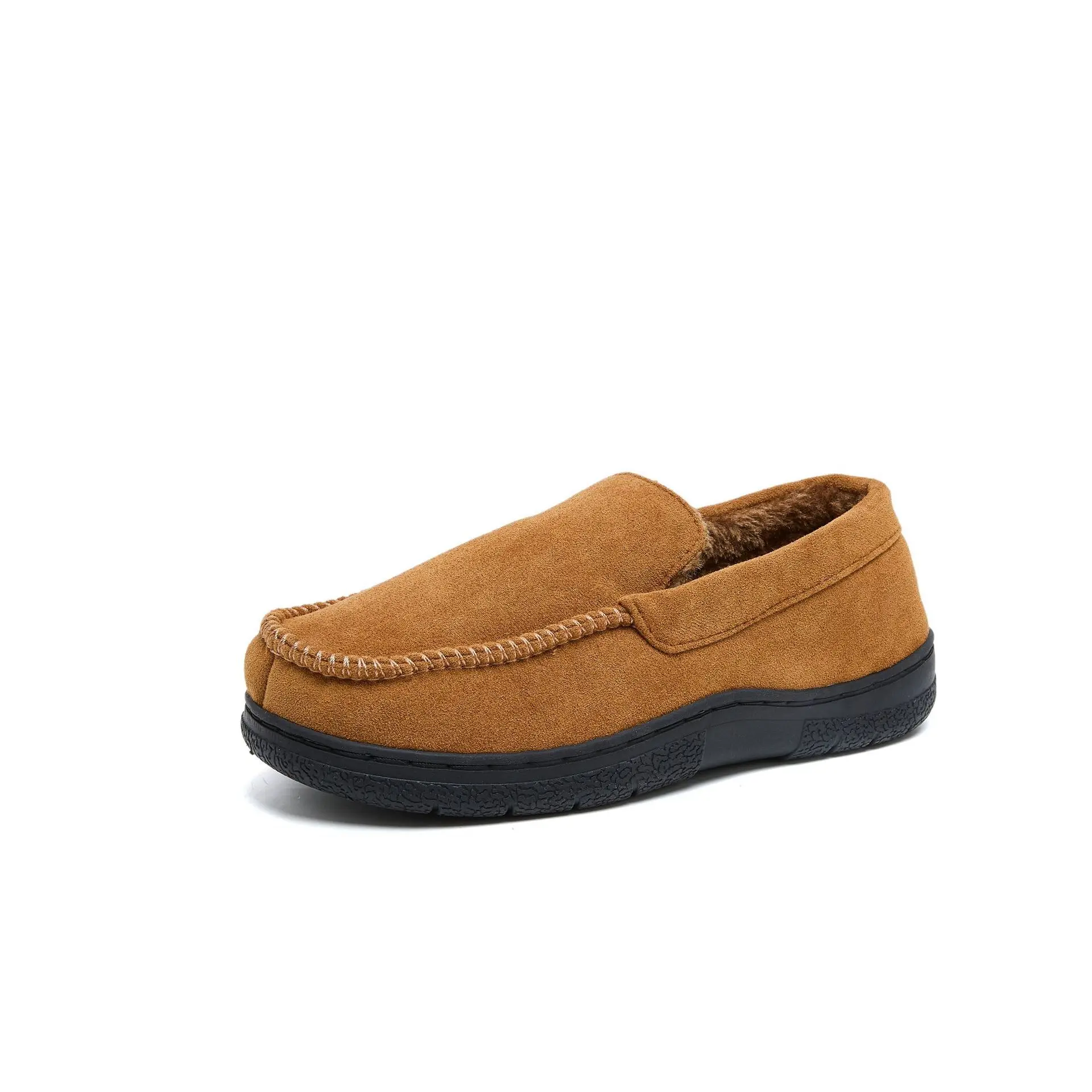 New Wholesale Men's Breathable Velvet Slipper Non-Slip Thickened Cotton Home Warm Outwear Slip-On Plus Toe Cap Mark Winter