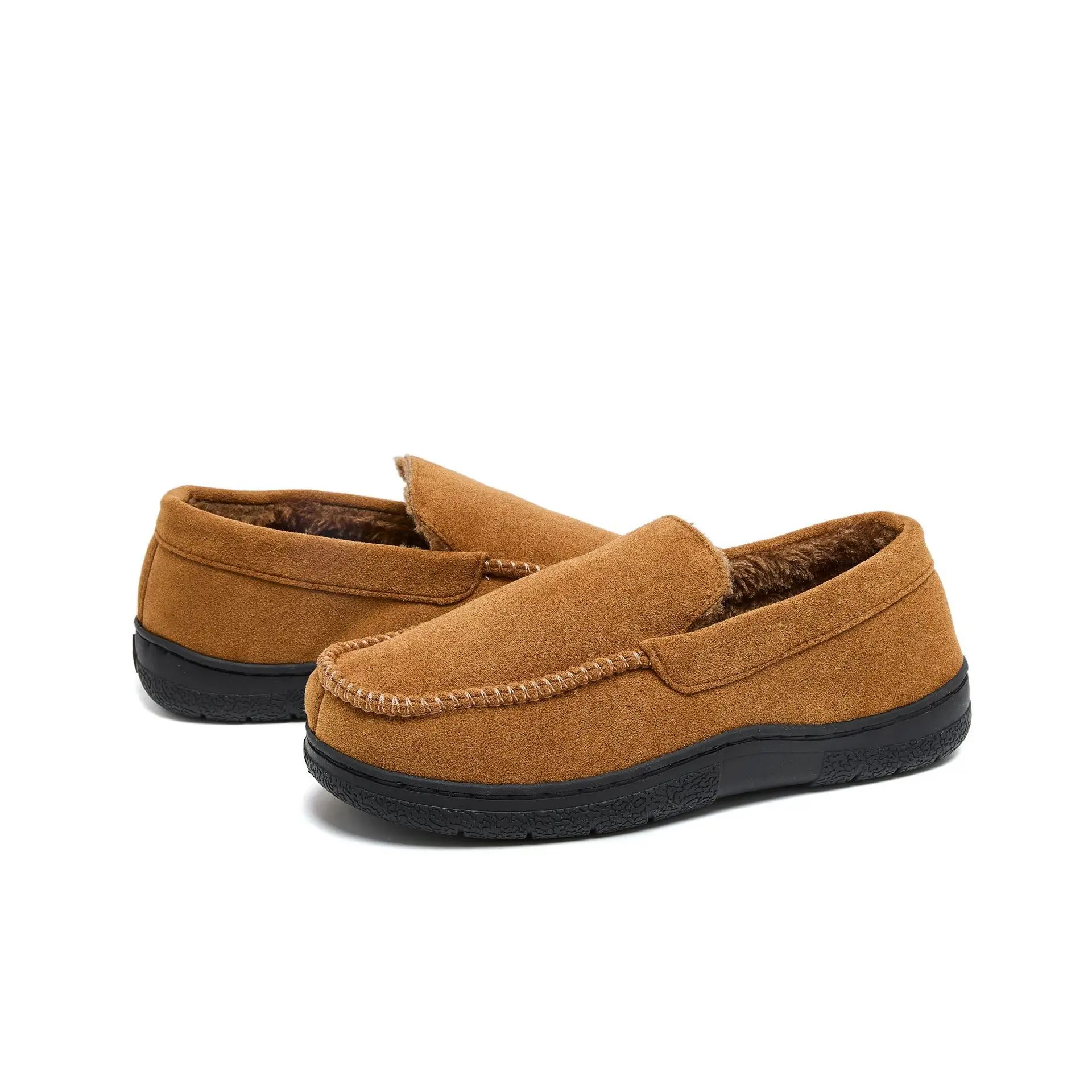 New Wholesale Men's Breathable Velvet Slipper Non-Slip Thickened Cotton Home Warm Outwear Slip-On Plus Toe Cap Mark Winter