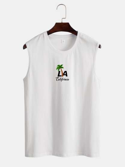 Palm Tree and Letter Print Tank Top-Mitchell Shoes