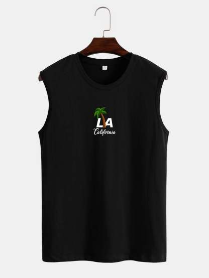 Palm Tree and Letter Print Tank Top-Mitchell Shoes