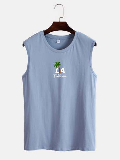 Palm Tree and Letter Print Tank Top-Mitchell Shoes