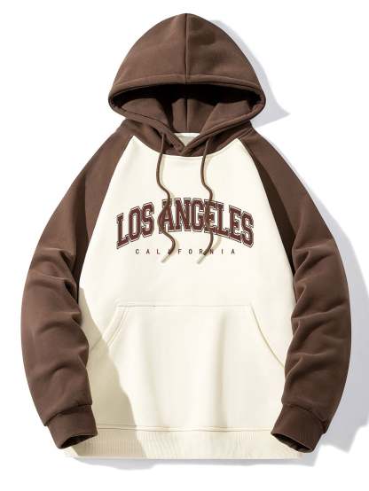 Los Angeles Print Pactchwork Raglan Hoodie & Loose Fit Corduroy Cargo Pants-Mitchell Shoes
