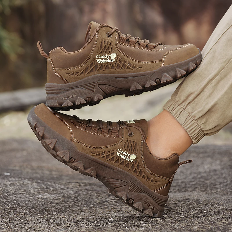 Men's Leather Hiking Slip Resistant Oxford Sole Sneakers