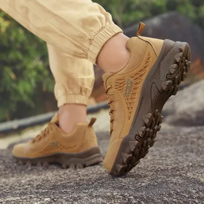 Men's Leather Hiking Slip Resistant Oxford Sole Sneakers