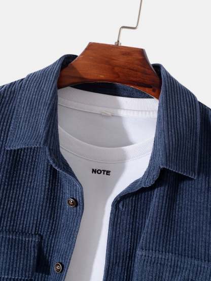 Long Sleeved Corduroy Button Up Shirt With Pockets-Mitchell Shoes