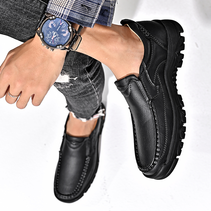 2024 New Men's Non-slip Walking Leather Lightweight Breathable Casual Loafers