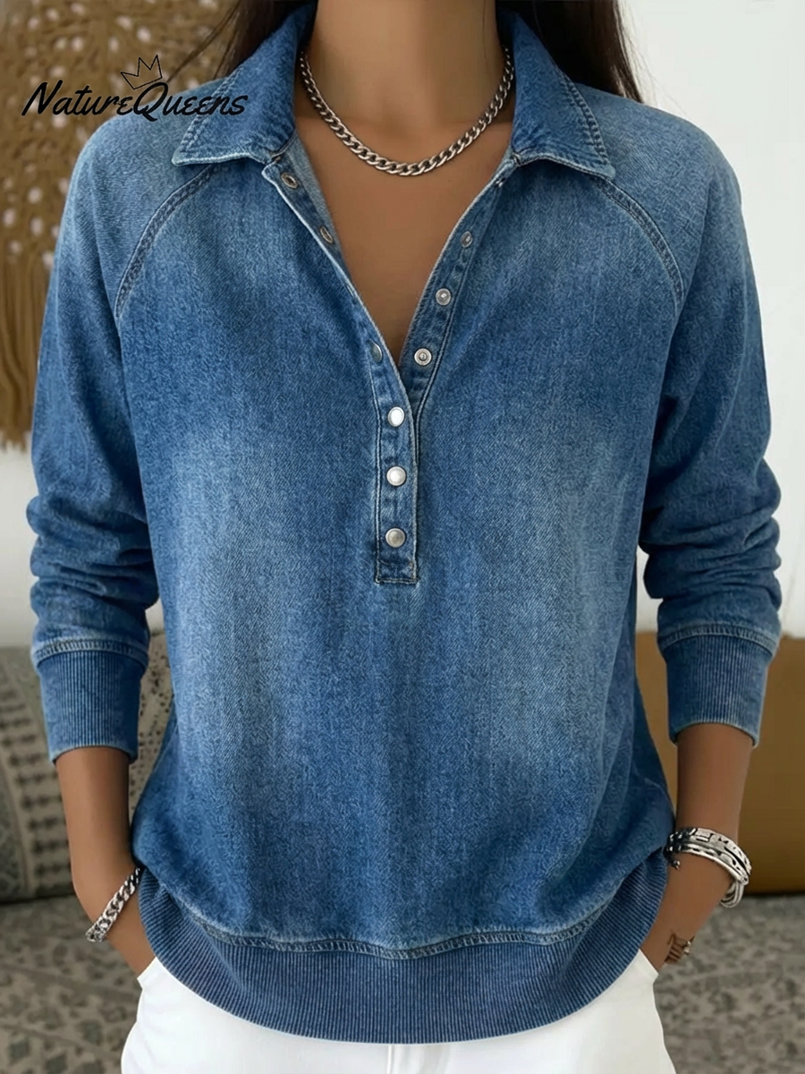 💝💝Women's Casual Washed Denim Cotton Top