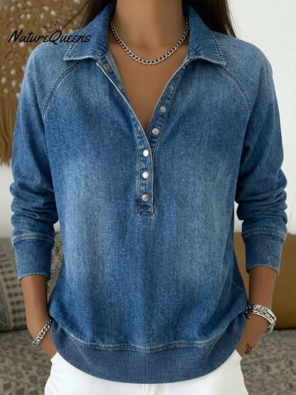 💝💝Women's Casual Washed Denim Cotton Top