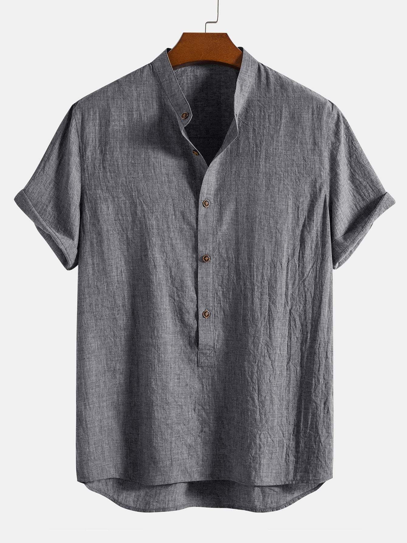 Short Sleeve Half Button Fly Henley Collar Shirt & Straight Leg Linen Pants-Mitchell Shoes