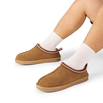 Embroidered Trim Cozy Fuzzy Lined Slippers