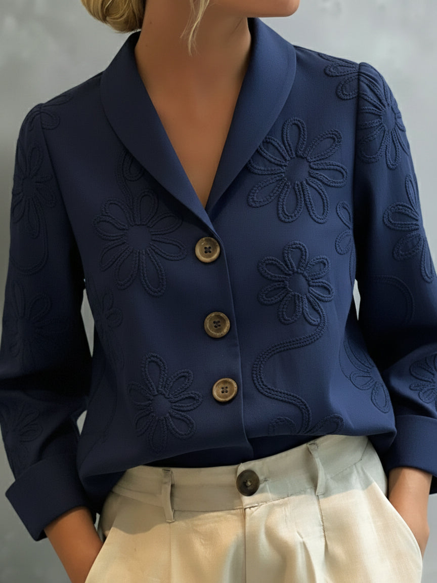 💝💝Vintage Floral Embroidered Shawl Collar Blouse