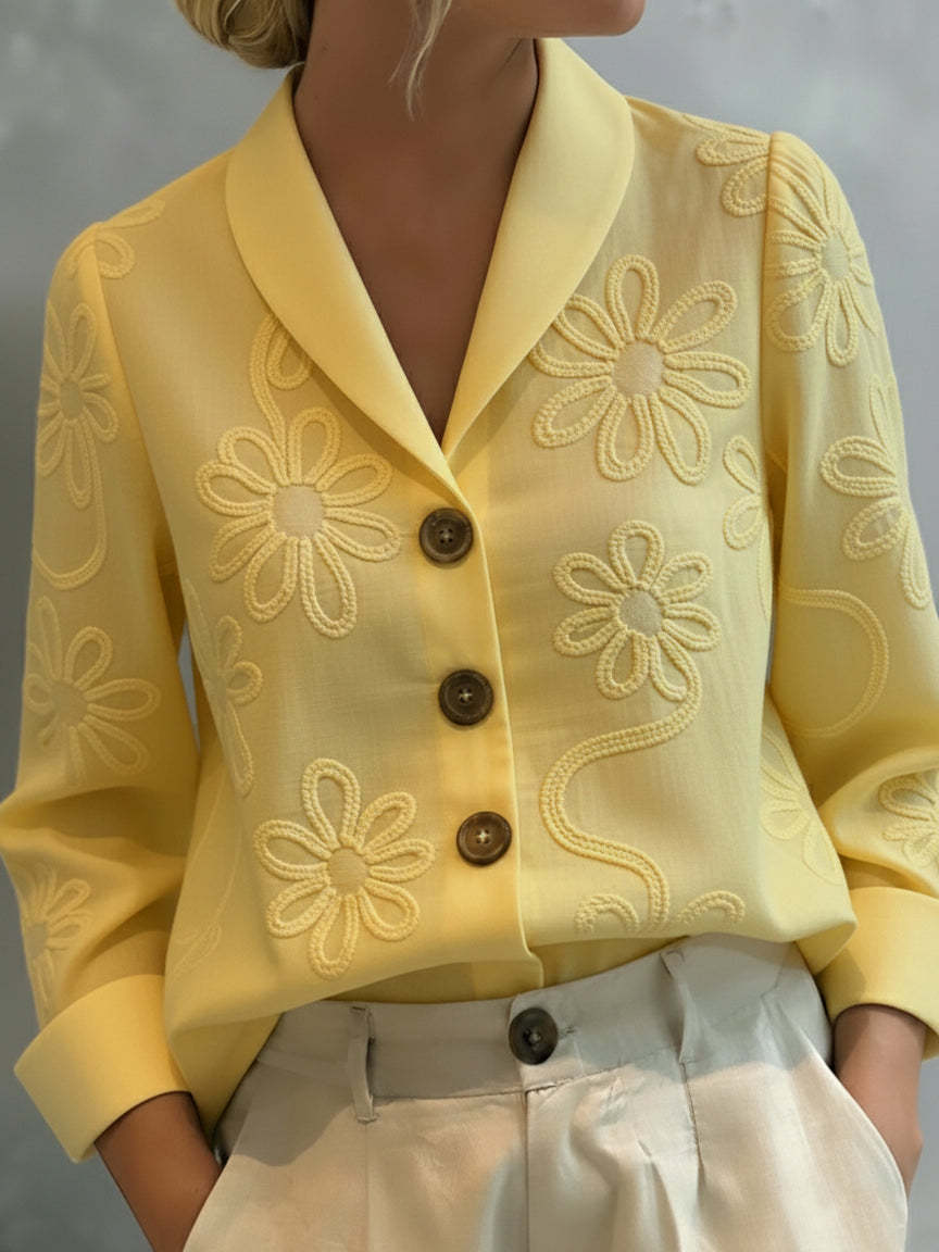 💝💝Vintage Floral Embroidered Shawl Collar Blouse