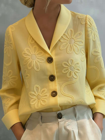 💝💝Vintage Floral Embroidered Shawl Collar Blouse