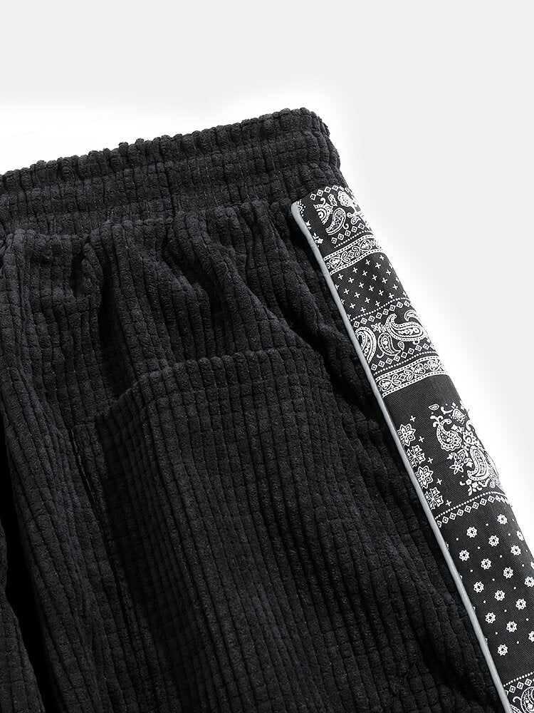 Paisley Print Panel Waffle Sweatshirt & Corduroy Paisley Print Panel Pants-Mitchell Shoes