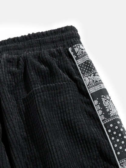 Paisley Print Panel Waffle Sweatshirt & Corduroy Paisley Print Panel Pants-Mitchell Shoes