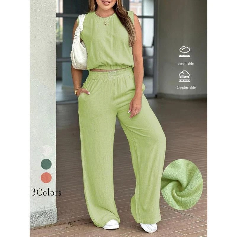 🌷🌷70% OFF Today | Women's Cotton Sleeveless Tank & Wide Leg Pants 2-Piece Lounge Set (S-4XL)