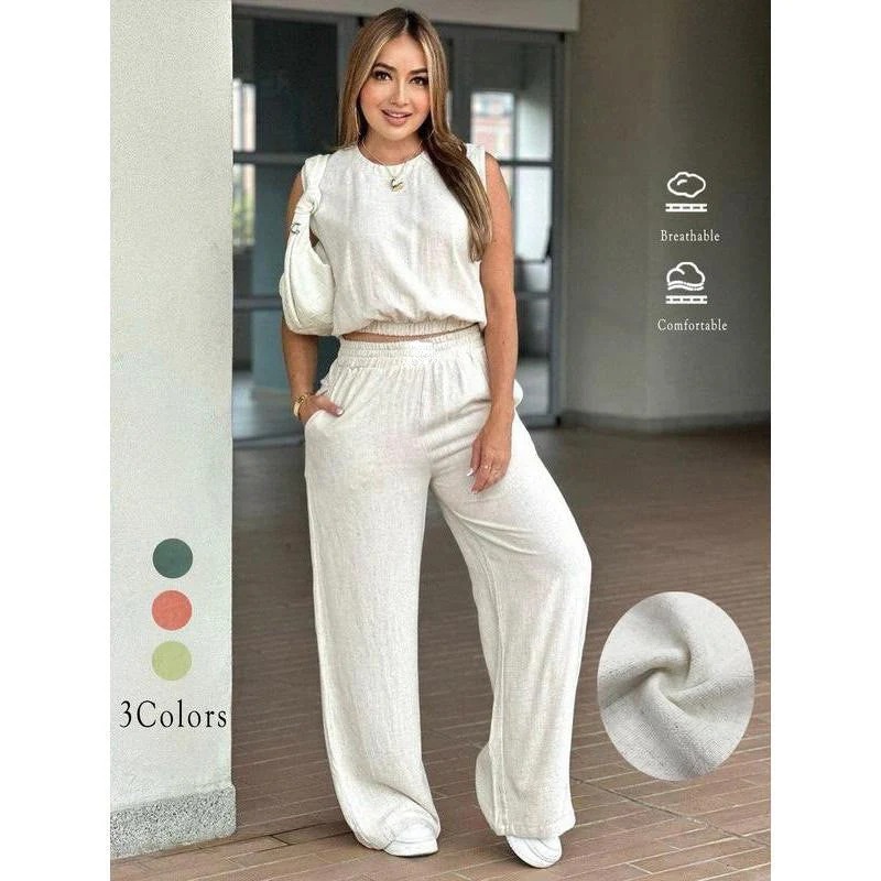 🌷🌷70% OFF Today | Women's Cotton Sleeveless Tank & Wide Leg Pants 2-Piece Lounge Set (S-4XL)