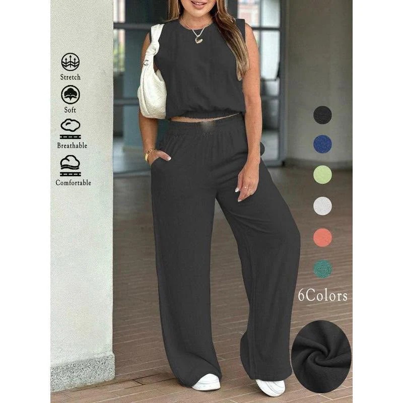 🌷🌷70% OFF Today | Women's Cotton Sleeveless Tank & Wide Leg Pants 2-Piece Lounge Set (S-4XL)