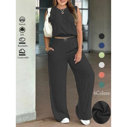 🌷🌷70% OFF Today | Women's Cotton Sleeveless Tank & Wide Leg Pants 2-Piece Lounge Set (S-4XL)