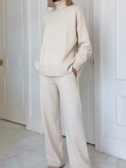 💝💝Casual Travel Stand Collar Side Zipper Top Straight Pants Two-Piece Set