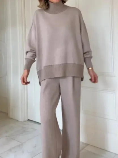 💝💝Casual Travel Stand Collar Side Zipper Top Straight Pants Two-Piece Set