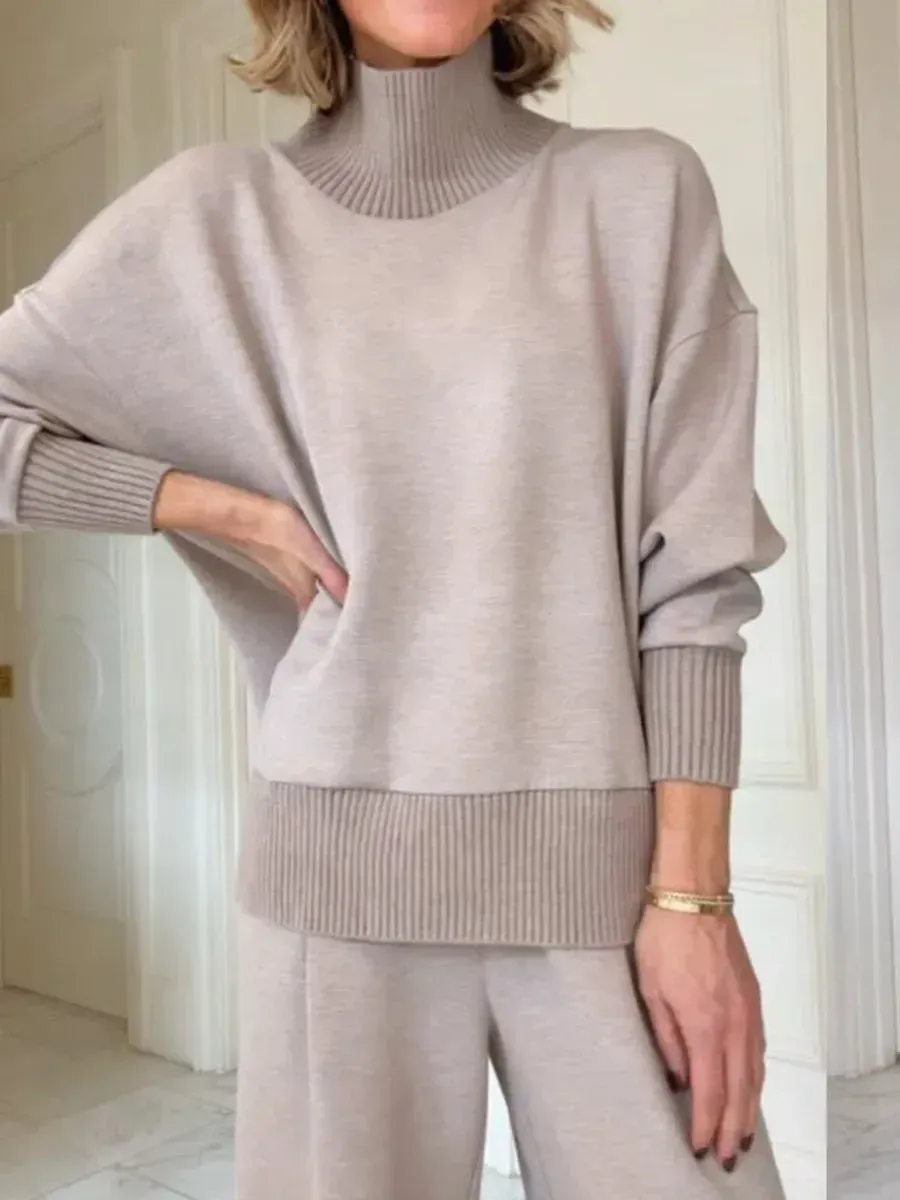 💝💝Casual Travel Stand Collar Side Zipper Top Straight Pants Two-Piece Set